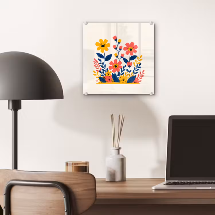 Glas schilderij - Illustratie - Bloemen - Bladeren - Roze — 7