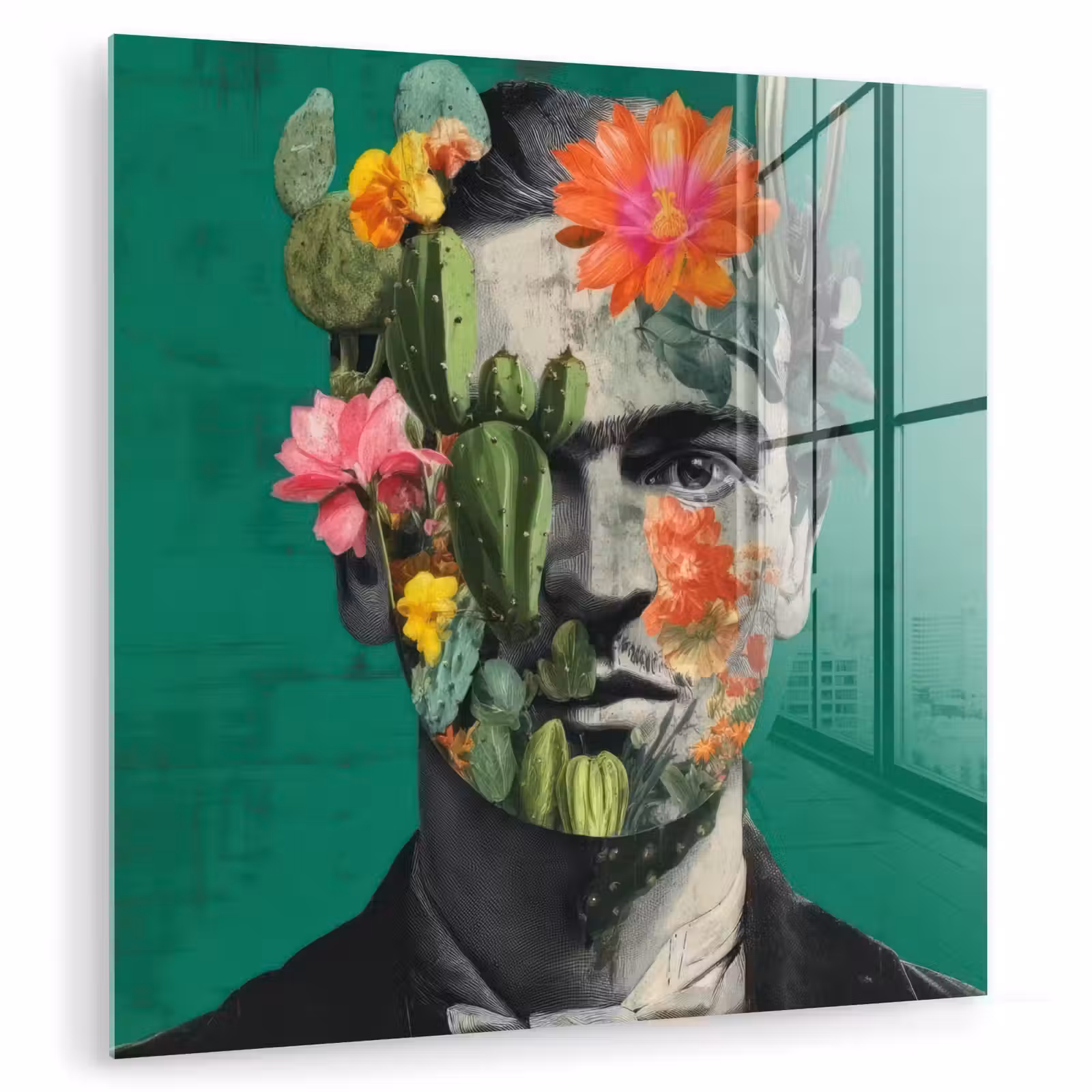 Glas schilderij - Man - Planten - Groen — 1