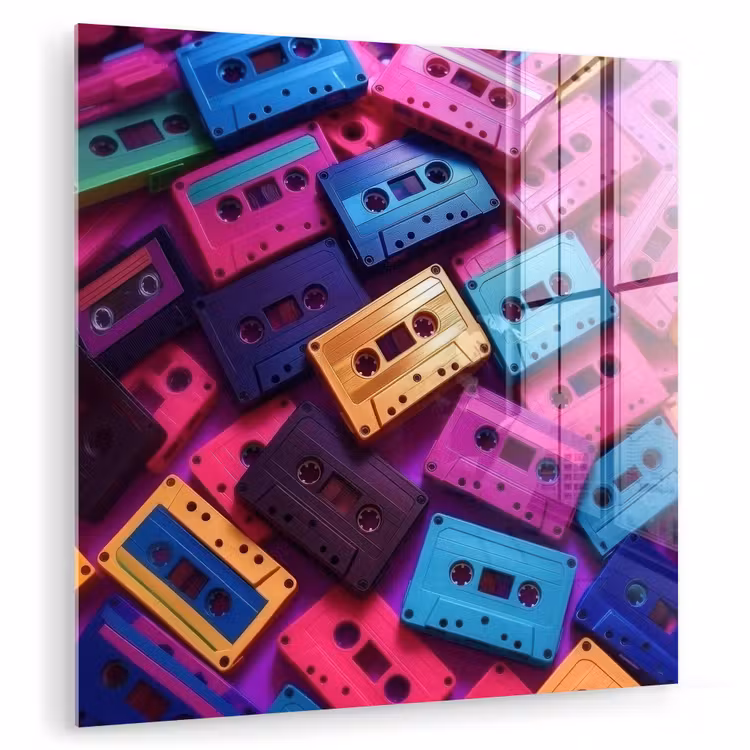 Glas schilderij - Cassetteband - Kleurrijk - Energiek — 1