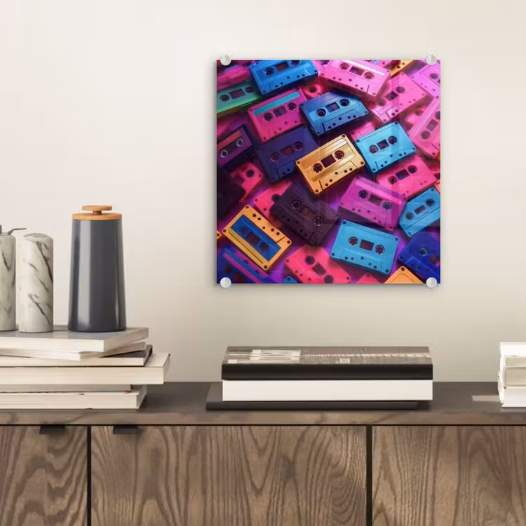 Glas schilderij - Cassetteband - Kleurrijk - Energiek — 2