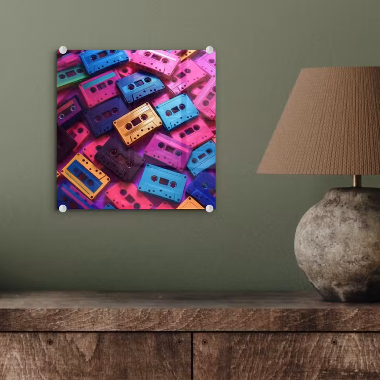 Glas schilderij - Cassetteband - Kleurrijk - Energiek — 4