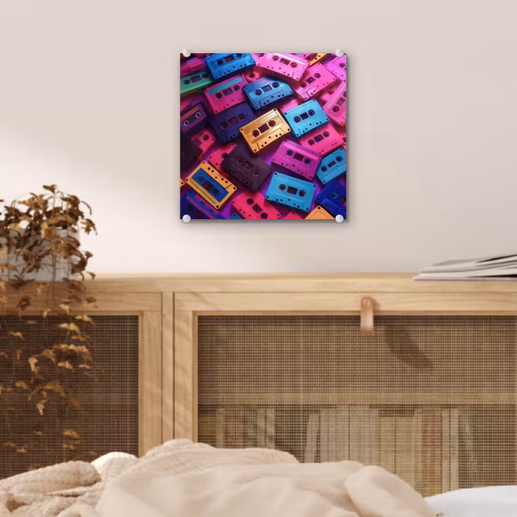 Glas schilderij - Cassetteband - Kleurrijk - Energiek — 5