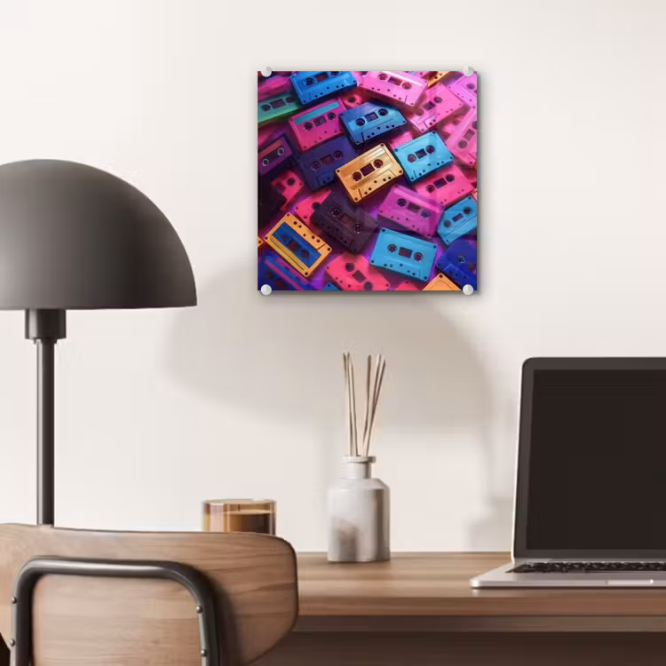 Glas schilderij - Cassetteband - Kleurrijk - Energiek — 7