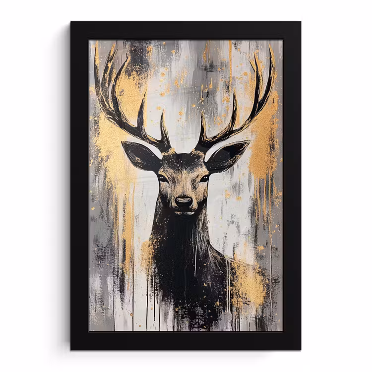 Poster met lijst - Abstract - Hert - Gewei - Goud — 1