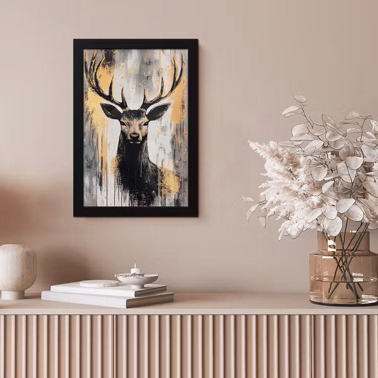 Poster met lijst - Abstract - Hert - Gewei - Goud — 5