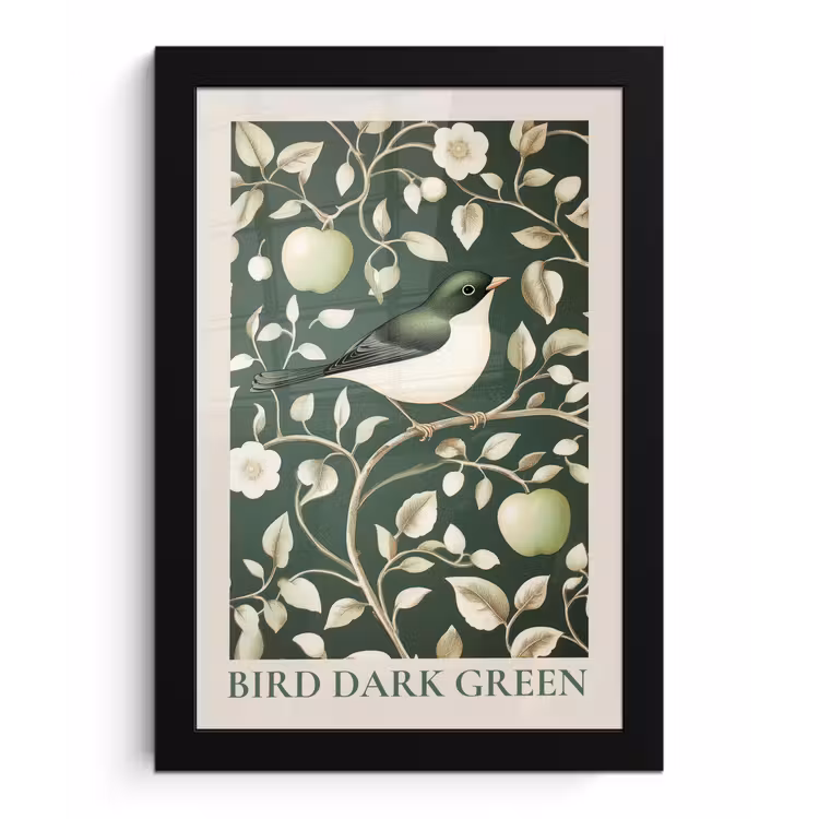 Poster met lijst - Groen - Vogel - Bloemen — 1