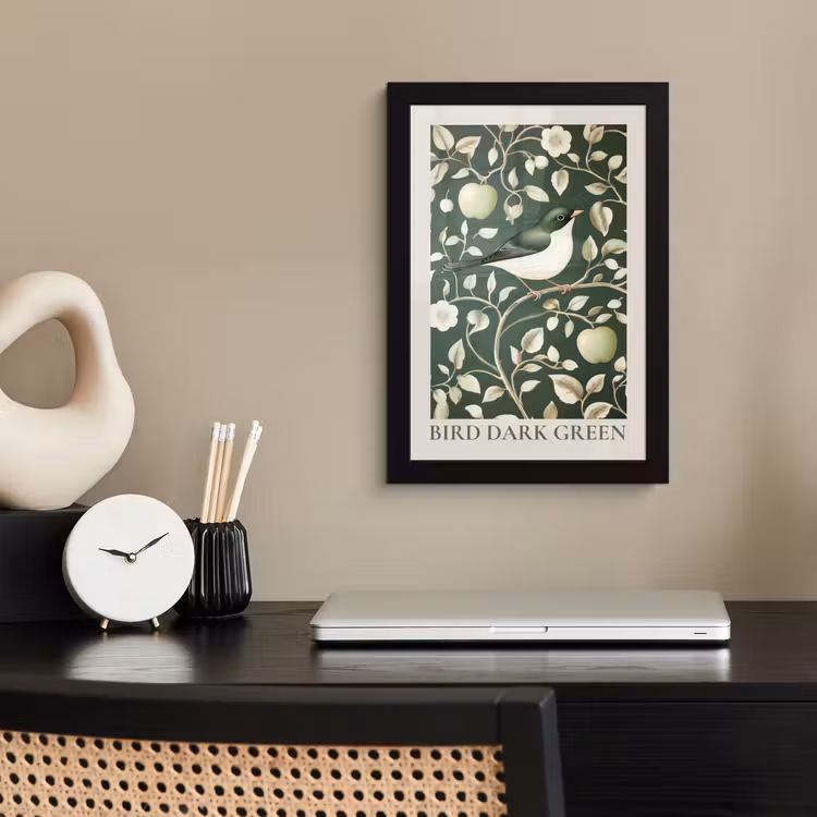 Poster met lijst - Groen - Vogel - Bloemen — 2