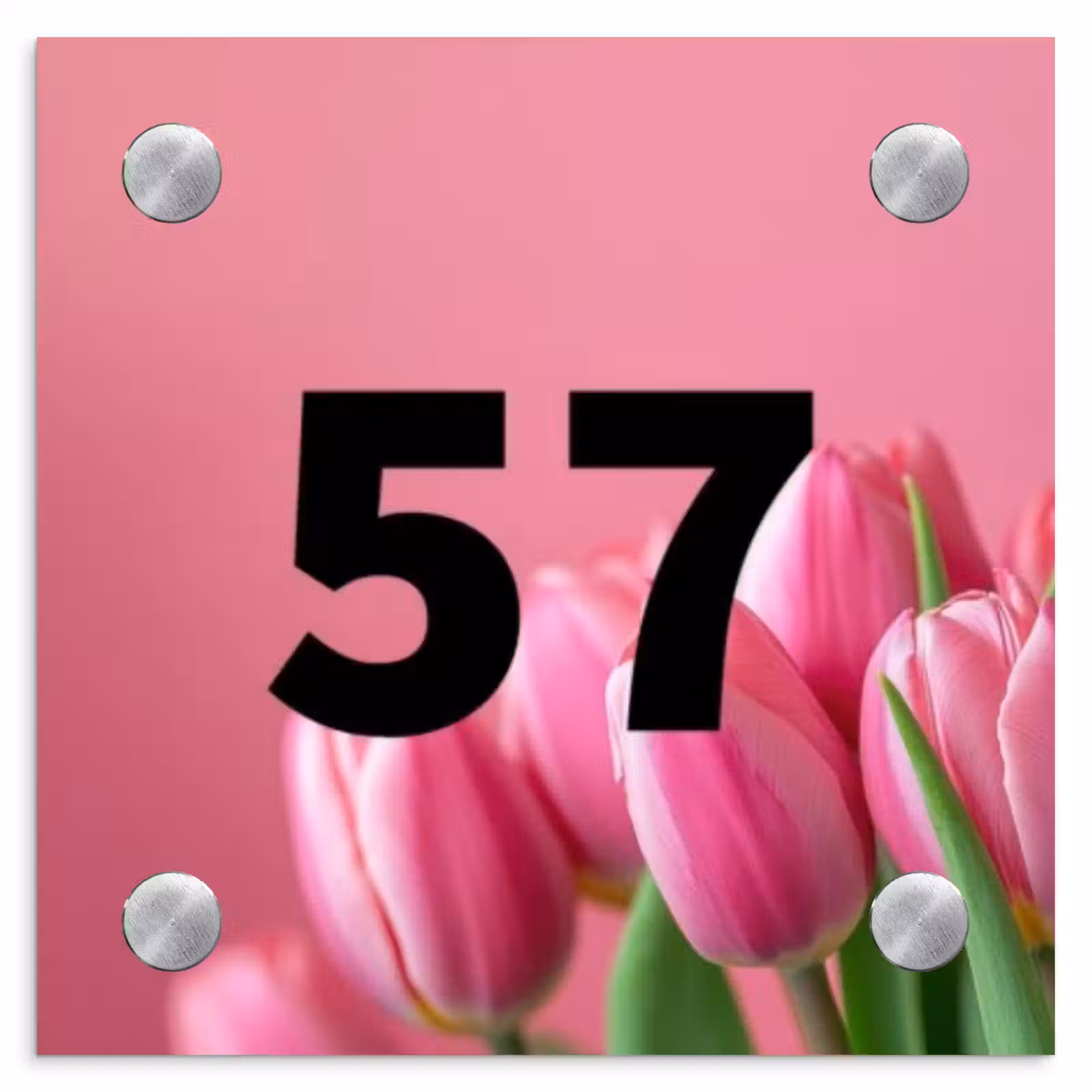 Naambordje voordeur - Vierkant - Roze tulpen - Traditioneel — 1