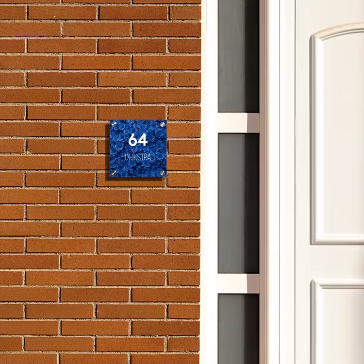 Naambordje voordeur - Vierkant - Blauwe rozen - Modern — 5