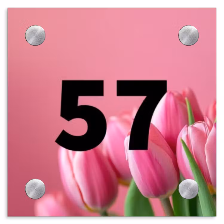 Naambordje voordeur - Vierkant - Roze tulpen - Traditioneel — 1