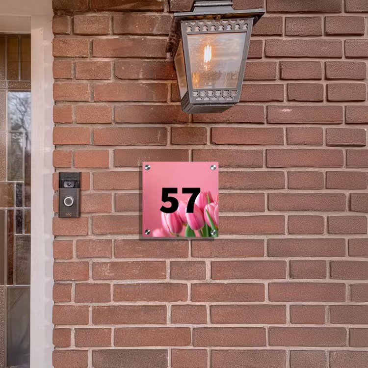 Naambordje voordeur - Vierkant - Roze tulpen - Traditioneel — 3