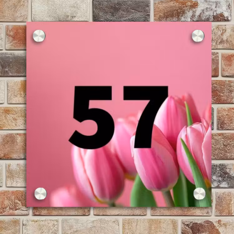 Naambordje voordeur - Vierkant - Roze tulpen - Traditioneel — 4