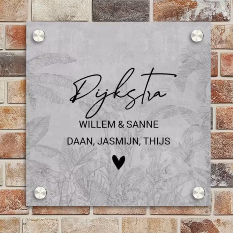 Naambordje voordeur - Vierkant - Grijs botanisch patroon - Sierlijk — 4