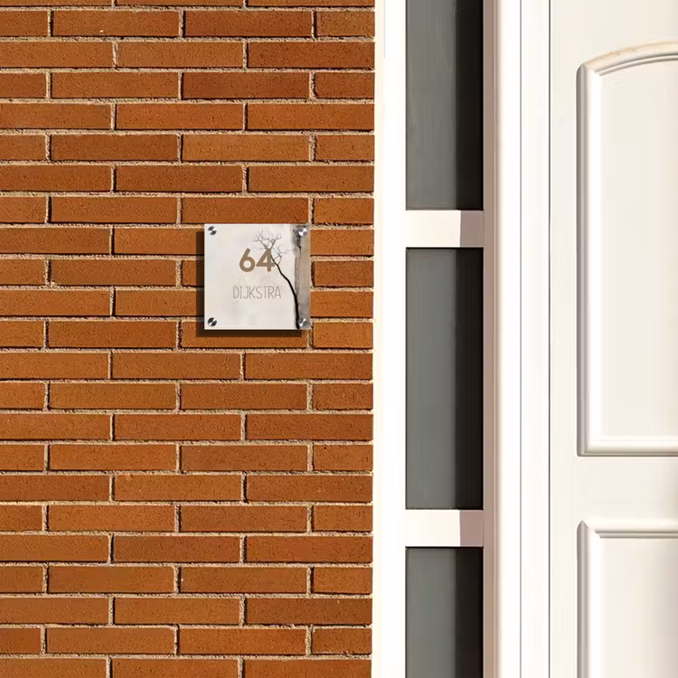 Naambordje voordeur - Vierkant - Boomsilhouet beige achtergrond - Modern — 5
