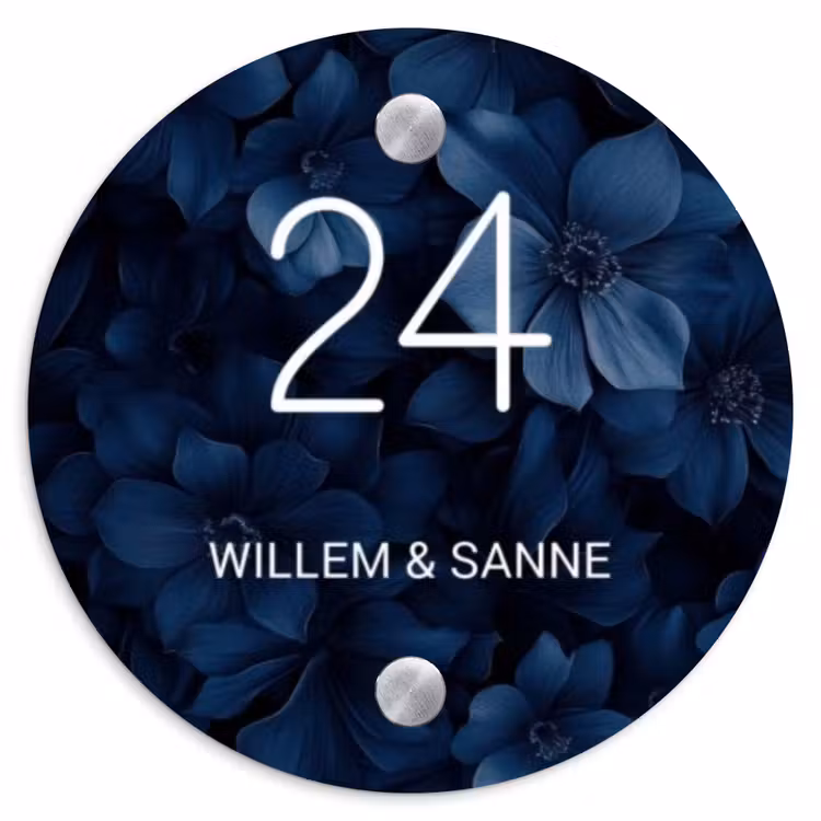 Naambordje voordeur - Rond - Blauwe bloemen - Klassiek — 1