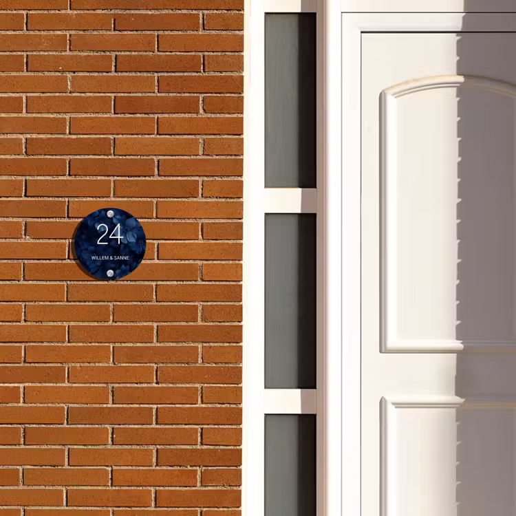 Naambordje voordeur - Rond - Blauwe bloemen - Klassiek — 3