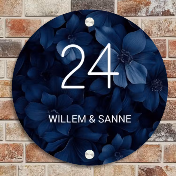 Naambordje voordeur - Rond - Blauwe bloemen - Klassiek — 4