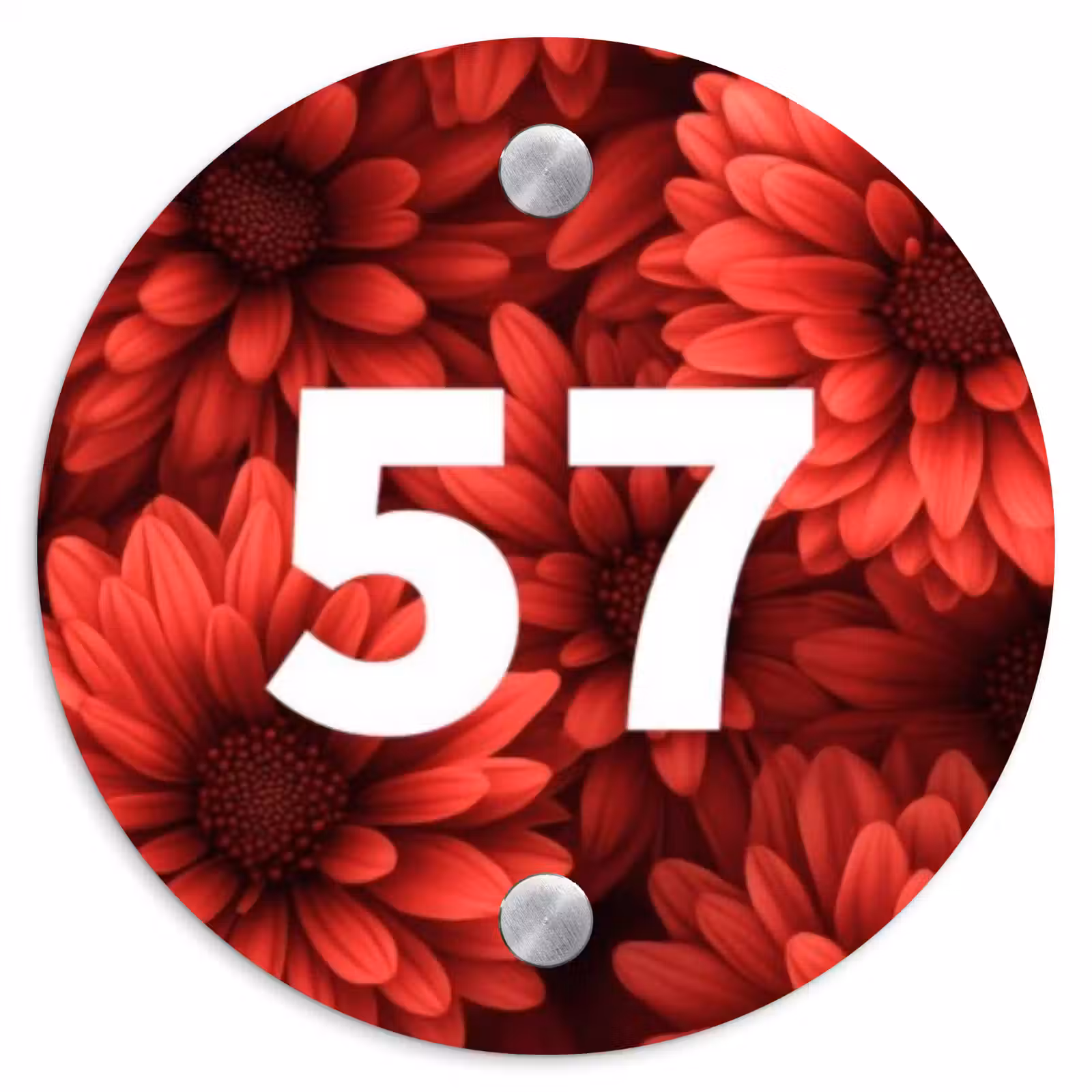 Naambordje voordeur - Rond - Rode bloemen - Traditioneel — 1