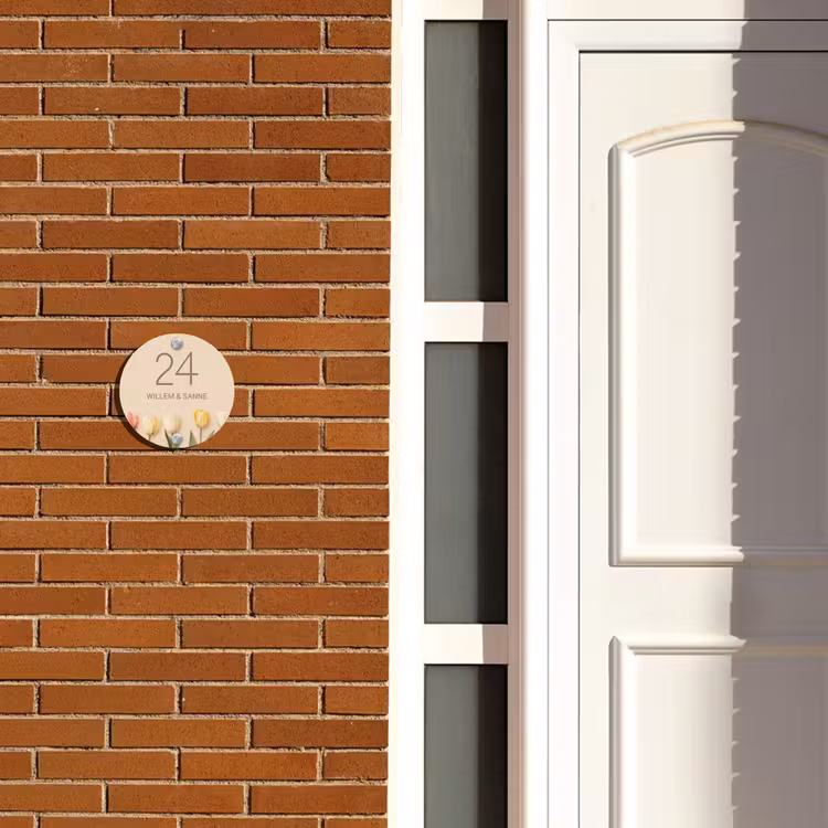 Naambordje voordeur - Rond - Gekleurde tulpen beige achtergrond - Klassiek — 3
