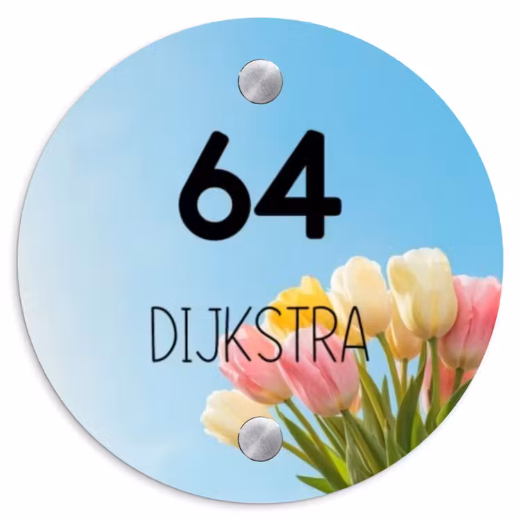 Naambordje voordeur - Rond - Gekleurde tulpen lucht - Modern — 1