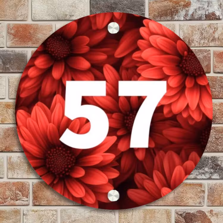 Naambordje voordeur - Rond - Rode bloemen - Traditioneel — 4