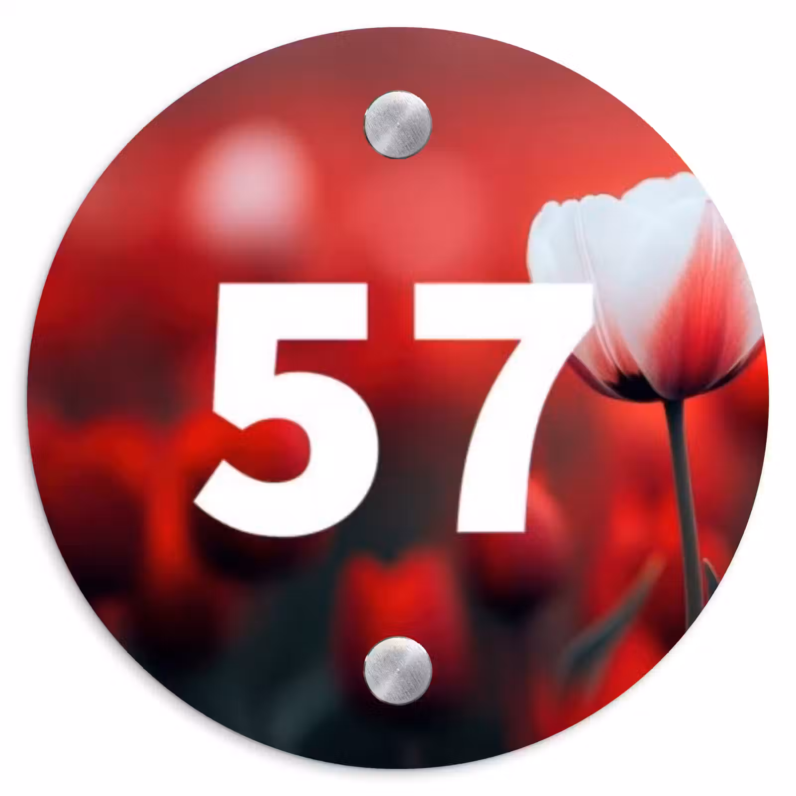 Naambordje voordeur - Rond - Rode tulpen - Traditioneel — 1