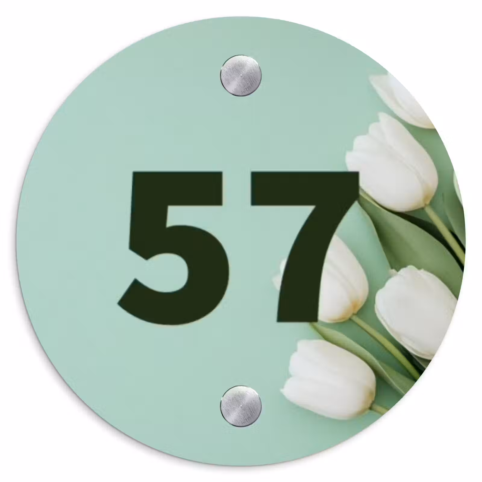 Naambordje voordeur - Rond - Witte tulpen - Traditioneel — 1