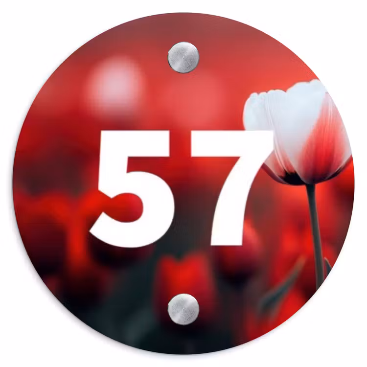 Naambordje voordeur - Rond - Rode tulpen - Traditioneel — 1