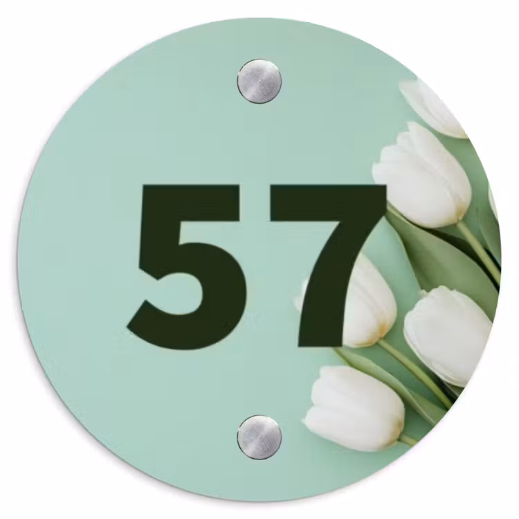 Naambordje voordeur - Rond - Witte tulpen - Traditioneel — 1