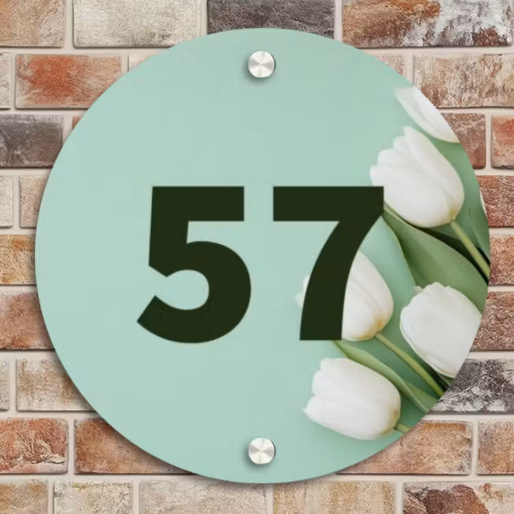 Naambordje voordeur - Rond - Witte tulpen - Traditioneel — 4