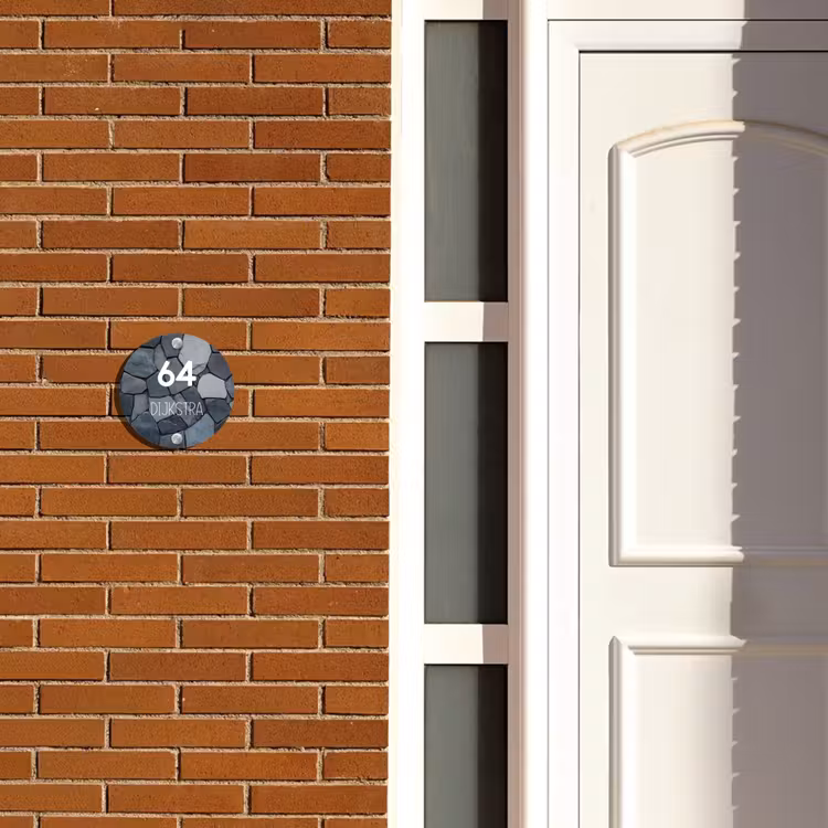 Naambordje voordeur - Rond - Donkergrijze stenen - Modern — 3