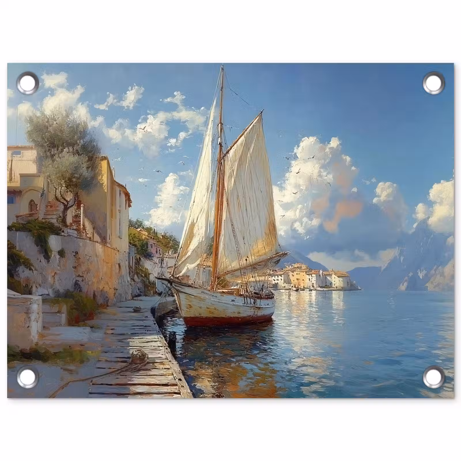 Tuinposter - Zeilschip - Huizen - Kade - Zee — 1