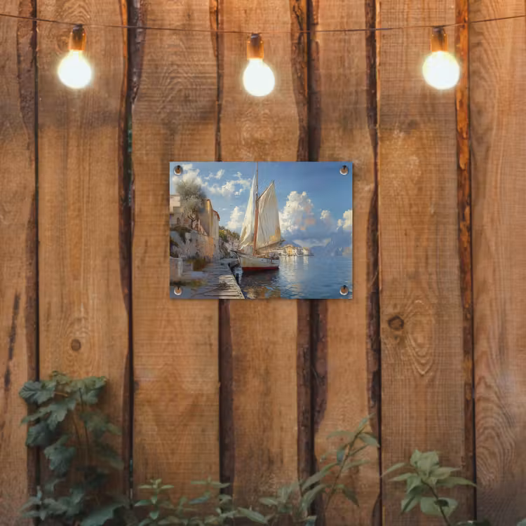 Tuinposter - Zeilschip - Huizen - Kade - Zee — 2