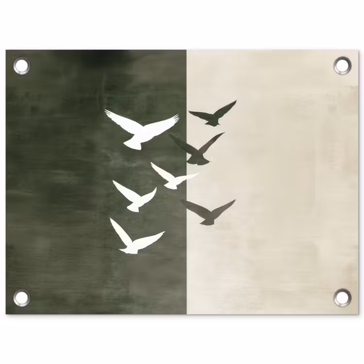 Tuinposter - Vliegende Vogels Olijfgroen Beige