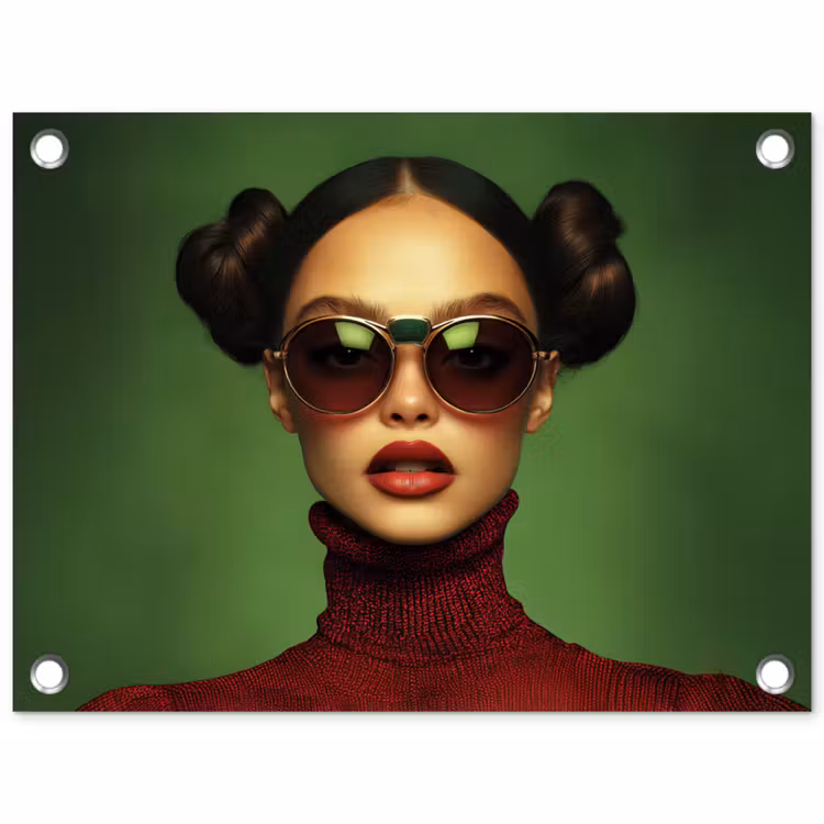 Tuinposter - Portret Vrouw met Zonnebril Groen Rood