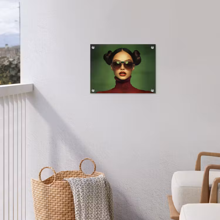 Tuinposter - Portret Vrouw met Zonnebril Groen Rood — 3