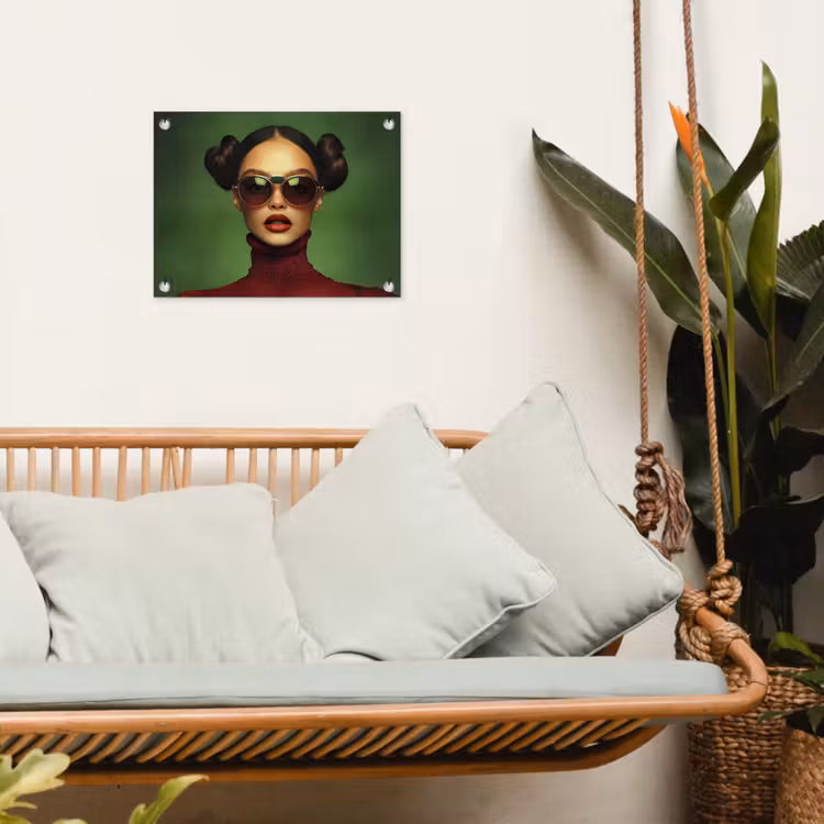 Tuinposter - Portret Vrouw met Zonnebril Groen Rood — 5