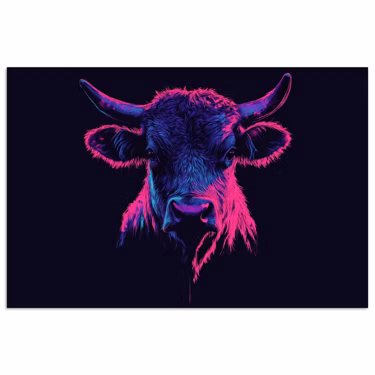 Poster – Stier - Neon - Zwart - Kleur — 1