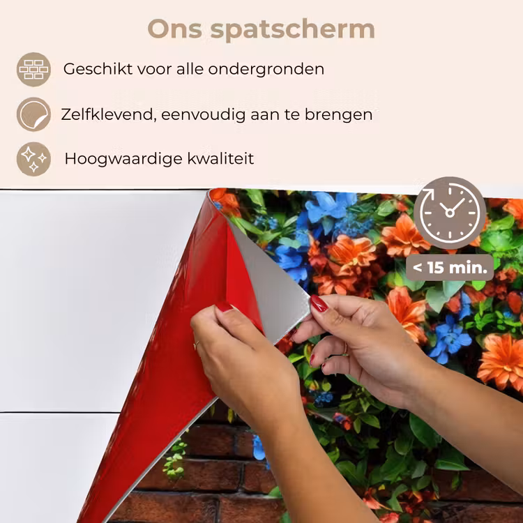 Spatscherm keuken - Bloemen - Muur - Groen - Oranje — 3