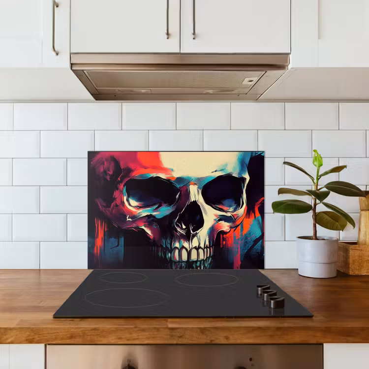 Spatscherm keuken - Schedel - Abstract - Rood - Blauw - Graffiti — 5