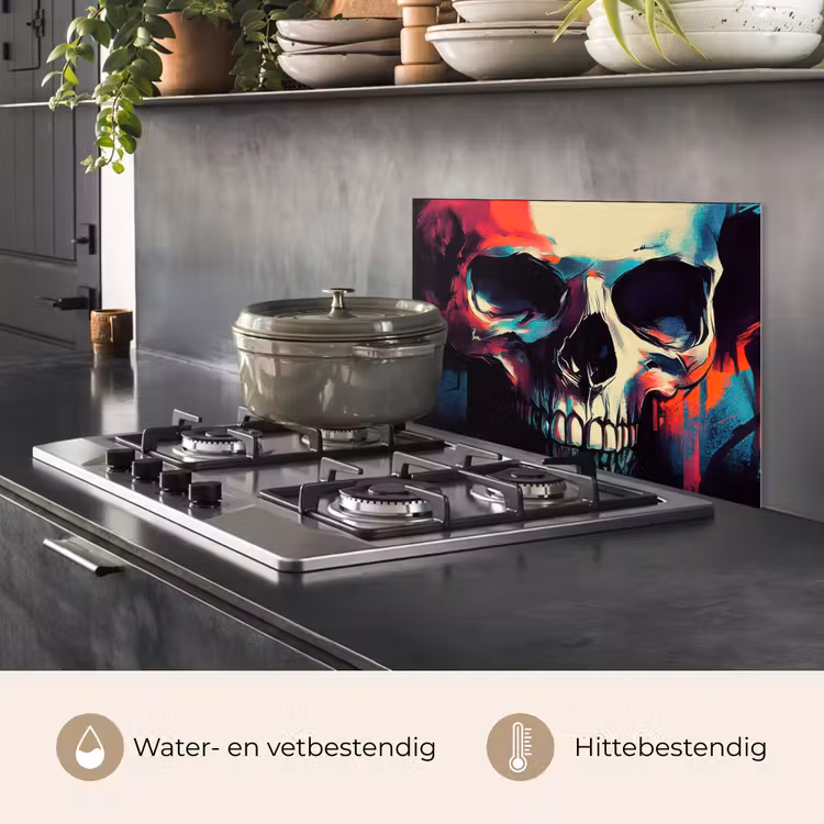 Spatscherm keuken - Schedel - Abstract - Rood - Blauw - Graffiti — 6