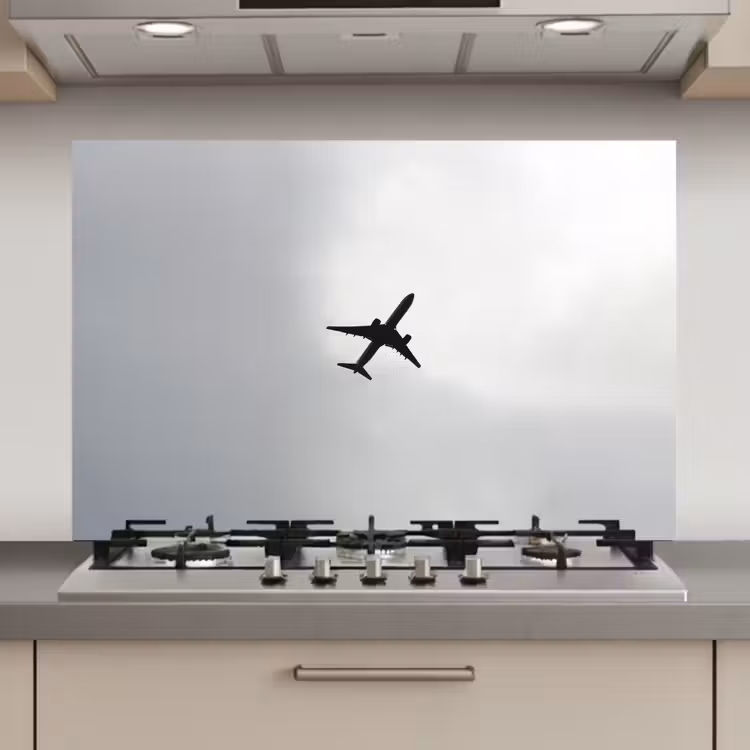 Spatscherm keuken - Minimalistisch - Silhouet - Zwart - Vliegtuig — 1