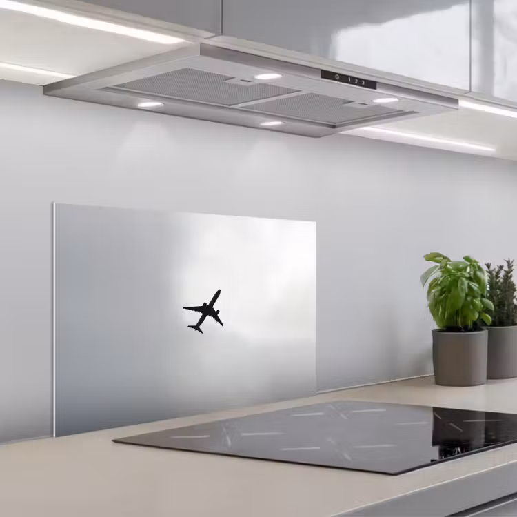 Spatscherm keuken - Minimalistisch - Silhouet - Zwart - Vliegtuig — 5