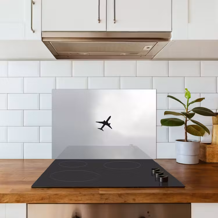 Spatscherm keuken - Minimalistisch - Silhouet - Zwart - Vliegtuig — 6