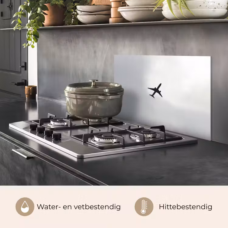 Spatscherm keuken - Minimalistisch - Silhouet - Zwart - Vliegtuig — 7