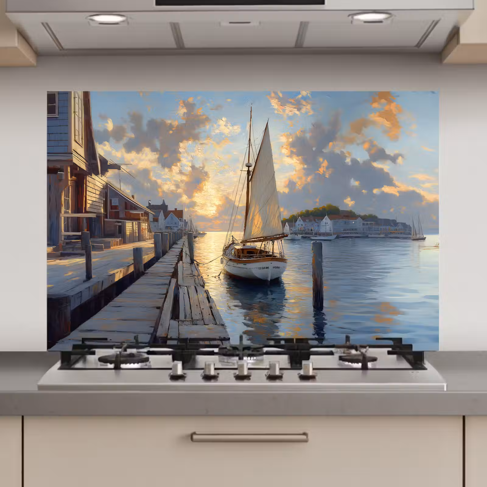 Spatscherm keuken - Zeilboot - Zon - Pier - Hout — 1