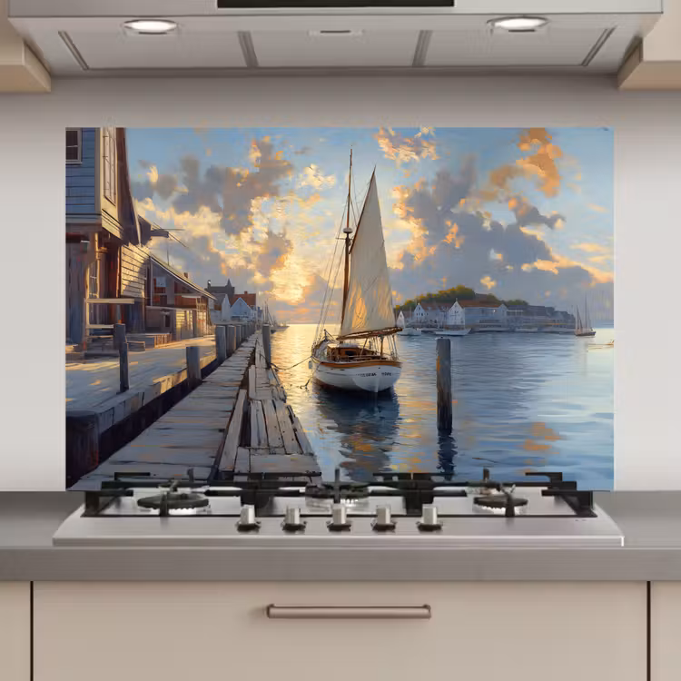 Spatscherm keuken - Zeilboot - Zon - Pier - Hout — 1