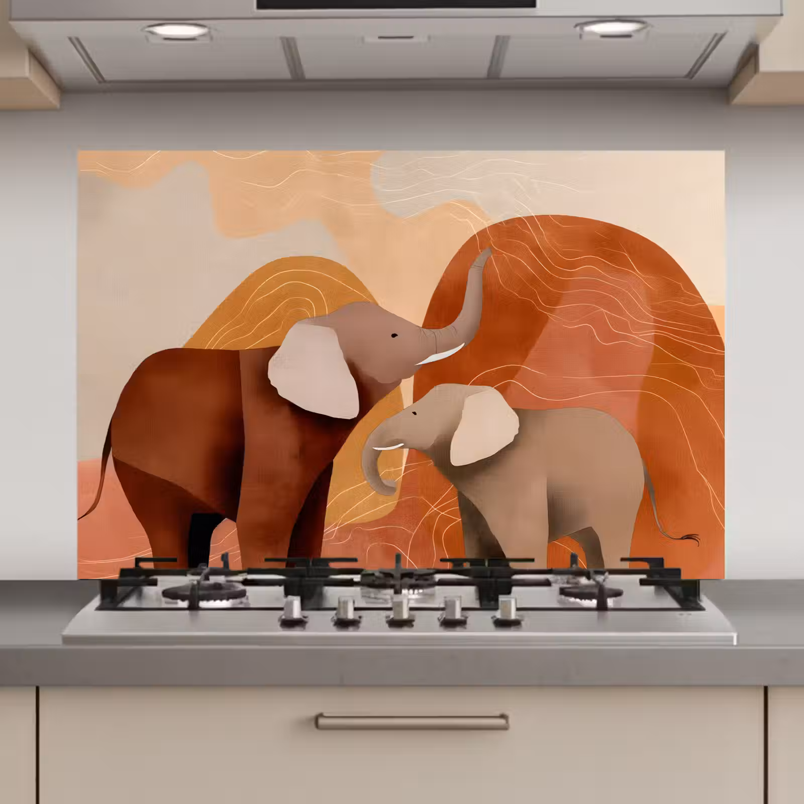 Spatscherm keuken - Olifanten - Oranje - Abstract — 1