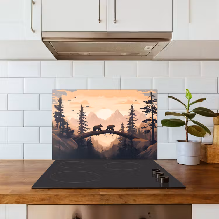 Spatscherm keuken - Beren - Bomen - Landschap - Zonsondergang — 6