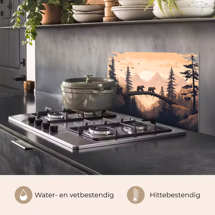 Spatscherm keuken - Beren - Bomen - Landschap - Zonsondergang — 7